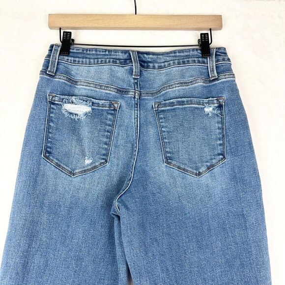 Vervet Dad Jean Size 28 High Rise Ankle Wide Leg Stretch Medium Wash Raw Hem - Picture 6 of 7